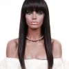 Silky Straight Synthetic Hair Glueless Lace Front Wigs With Bangs Fringe Natural Black 20-30inch For Women