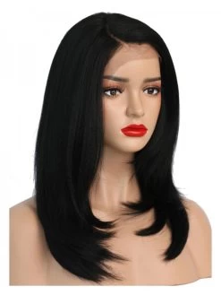 Kinky Straight Synthetic Lace Front Wigs For Black Women Heat Resistant L Part Short Natural Hair Wigs