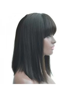 Black Women Natural Color 150% Density Human Hair Wigs With Bangs