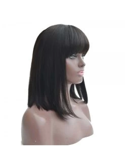 Black Women Natural Color 150% Density Human Hair Wigs With Bangs -Boutique Wig Shop aliblisswig short wigs for black women natural color swiss lace brazilian remy 150 density 100 human 2