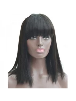 Black Women Natural Color 150% Density Human Hair Wigs With Bangs -Boutique Wig Shop aliblisswig short wigs for black women natural color swiss lace brazilian remy 150 density 100 human 3