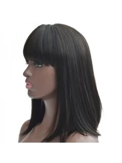 Black Women Natural Color 150% Density Human Hair Wigs With Bangs -Boutique Wig Shop aliblisswig short wigs for black women natural color swiss lace brazilian remy 150 density 100 human 4