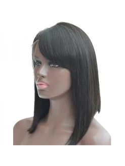 Straight Hair Lace Front Wigs With Bangs -Boutique Wig Shop aliblisswig straight hair lace front wigs with bangs brazilian remy 150 density natural color glueless short 2