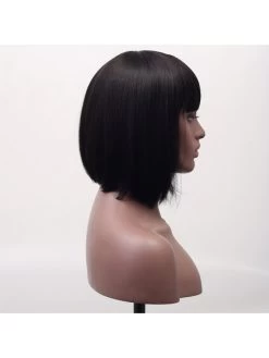 Dark Brown Synthetic Hair Women Full Fringe Short Bob Wigs