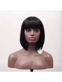 Dark Brown Synthetic Hair Women Full Fringe Short Bob Wigs -Boutique Wig Shop aurica dark brown 2 heat resistant synthetic hair women full fringe short bob wigs 5