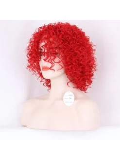 Natural Black Kinky Curly Short Ynthetic Hair Women Wigs With Bangs -Boutique Wig Shop aurica natural black tight kinky curly short heat resistant synthetic hair women wigs with bangs dark 2