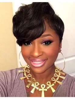 Lace Front Short Remy Human Hair Straight Brown Wig With Bangs