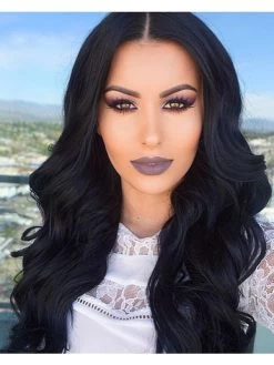 Lace Front Long Synthetic Hair Wavy Black Wig Without Bangs