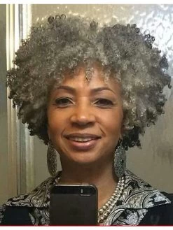 Capless Short Synthetic Hair Curly Grey Wig With Bangs