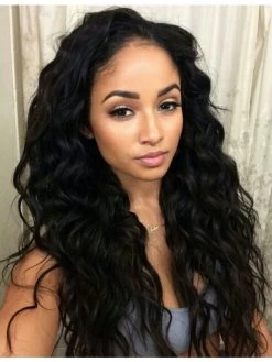 Full Lace Long Synthetic Hair Wavy Wig Without Bangs