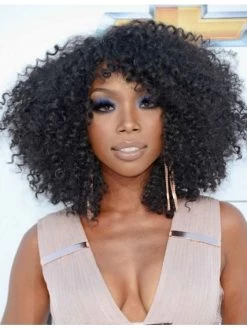 Lace Front Shoulder Length Synthetic Hair Curly Black Bobs Wig