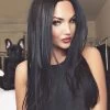 Lace Front Long Remy Human Hair Straight Black Wig Without Bangs