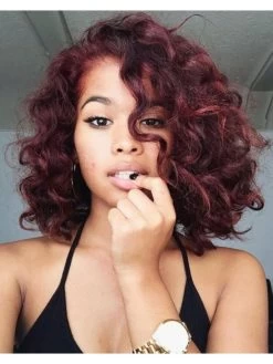 Full Lace Shoulder Length Synthetic Hair Wavy Auburn Wig Without Bangs