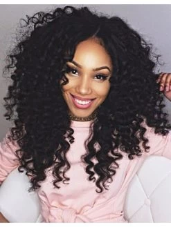 Lace Front Long Synthetic Hair Curly Black Wig Without Bangs