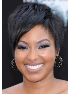 Capless Cropped Remy Human Hair Straight Black Wig With Bangs