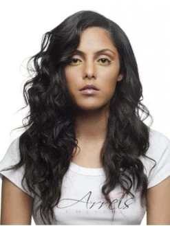 Lace Front Long Remy Human Hair Wavy Black Layered Wig