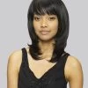 Capless Medium Remy Human Hair Straight Black Layered Wig