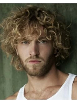 Capless Short Synthetic Hair Curly Wig For Men