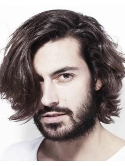 Mens Lace Front Short Remy Human Hair Wavy Wig