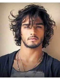 Mens Capless Short Synthetic Hair Wavy Wig