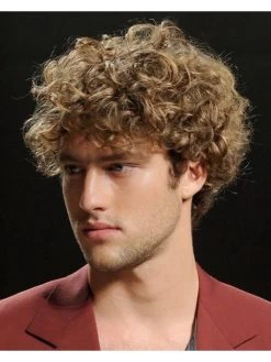Mens Capless Short Synthetic Hair Curly Wig