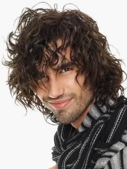 Mens Capless Medium Synthetic Hair Wavy Wig
