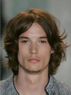 Capless Medium Remy Human Hair Wavy Mens Wig