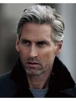 Full Lace Short Synthetic Hair Grey Mens Wig