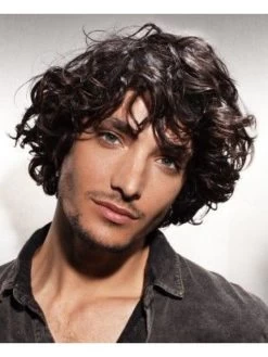 Mens Capless Short Synthetic Hair Wavy Wig