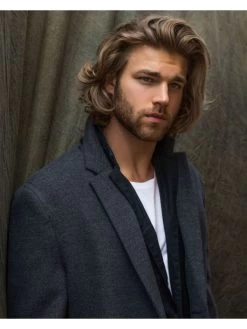 Mens Lace Front Medium Synthetic Hair Wavy Wig