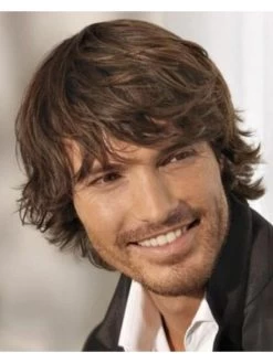 Capless Short Remy Human Hair Straight Mens Wig