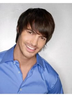 Capless Short Remy Human Hair Straight Mens Wig