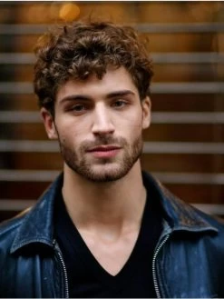 Capless Short Synthetic Hair Wavy Mens Wig