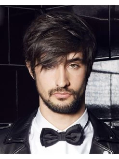 Mens Capless Short Remy Human Hair Straight Wig