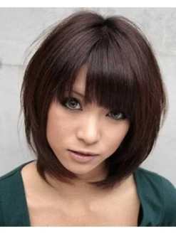 Short Remy Human Hair Thick Bob Bangs Wig