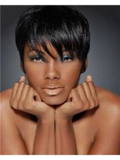 Straight Capless Short Synthetic Hair With Bangs Black Wig