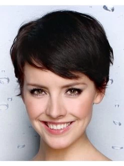 Straight Capless Cropped Remy Human Hair With Bangs Black Wig