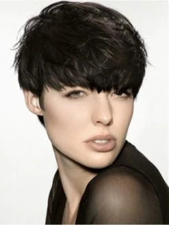 Straight Capless Short Remy Human Hair With Bangs Black Wig