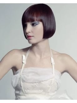 Straight Capless Chin Length Synthetic Hair Bobs Auburn Wig