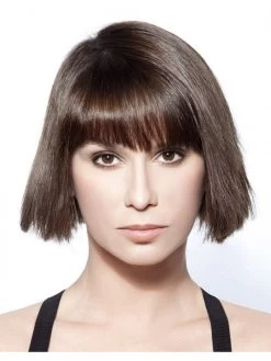 Straight Capless Short Remy Human Hair With Bangs Black Wig