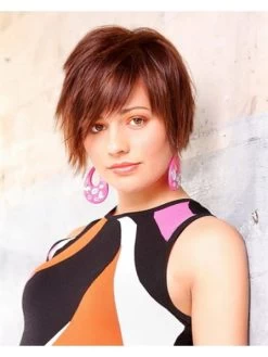 Straight Capless Short Remy Human Hair Layered Auburn Wig