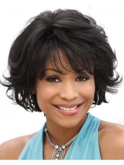 Wavy Capless Short Remy Human Hair Afro Black Wig