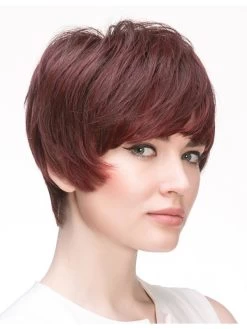 Straight Capless Cropped Remy Human Hair With Bangs Auburn Wig