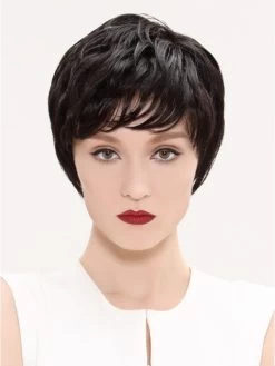 Straight Capless Cropped Remy Human Hair Layered Black Wig