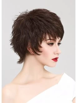 Straight Capless Short Remy Human Hair Layered Brown Wig