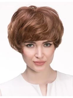 Wavy Capless Short Synthetic Hair With Bangs Auburn Wig