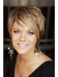 Straight Capless Cropped Synthetic Hair Layered Blonde Wig