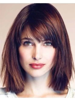 Capless Medium Remy Human Hair Straight Wig With Bangs
