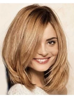 Capless Medium Remy Human Hair Straight Blonde Layered Wig