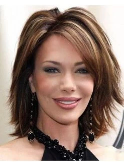 Lace Front Medium Synthetic Hair Straight Brown Wig